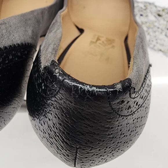 Ferragamo Vara Spectator Platform Pumps Gray Suede & Black Leather US 10, IT 40 - Picture 9 of 14